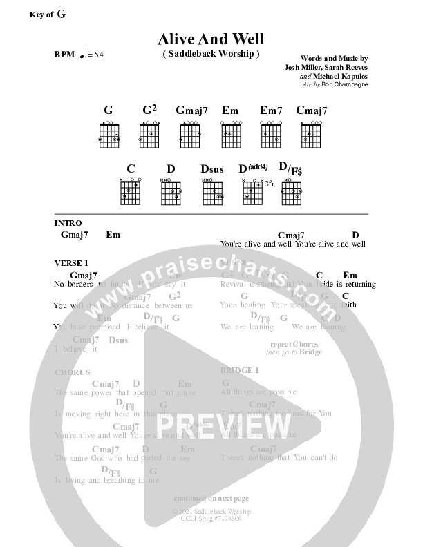 Alive & Well Chord Chart (Saddleback Worship)