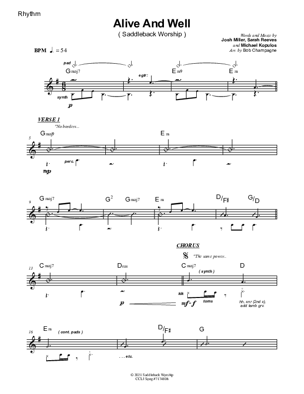 Alive & Well Rhythm Chart (Saddleback Worship)