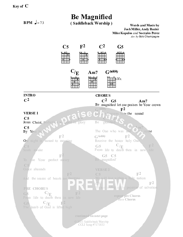 Be Magnified Chord Chart (Saddleback Worship)