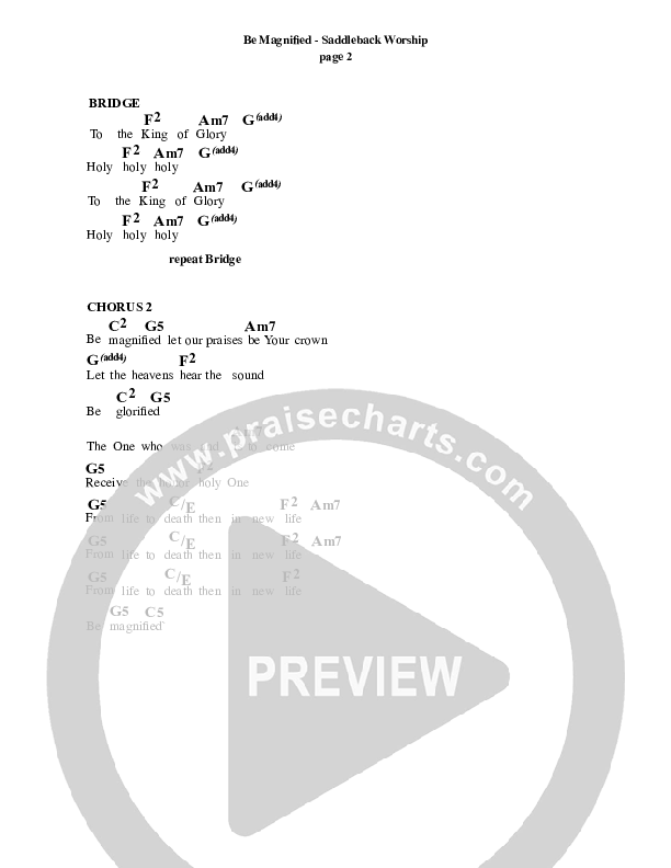 Be Magnified Chord Chart (Saddleback Worship)