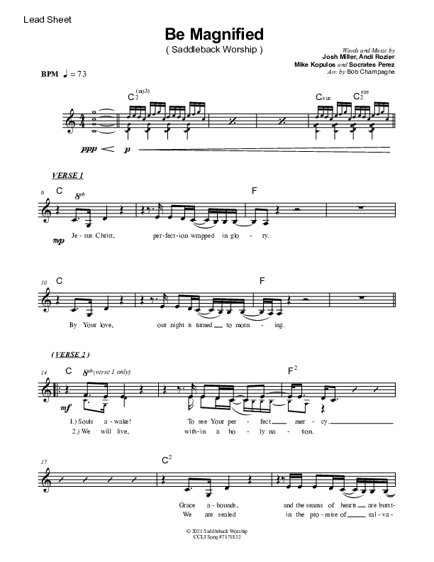 Be Magnified Lead Sheet Melody (Saddleback Worship)