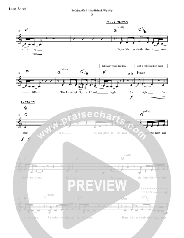 Be Magnified Lead Sheet Melody (Saddleback Worship)