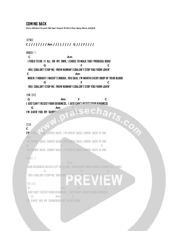 Coming Back Chord Chart (The New Sound Is Family)