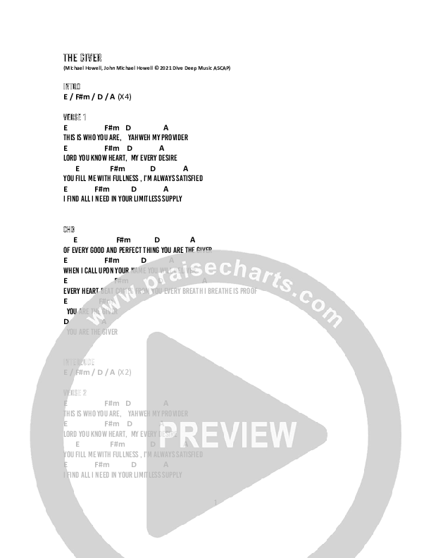 The Giver Chord Chart (The New Sound Is Family)