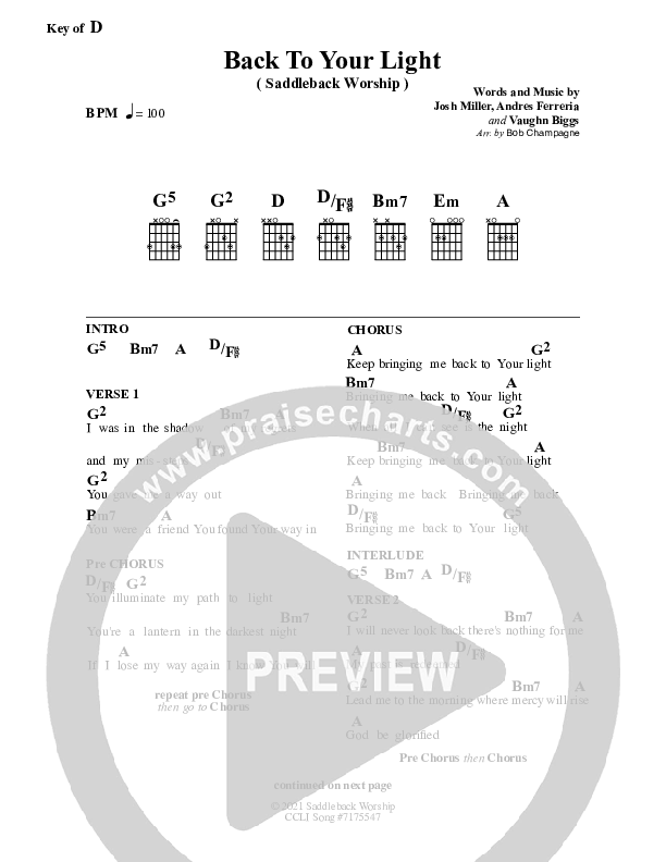 Back To Your Light Chord Chart (Saddleback Worship)