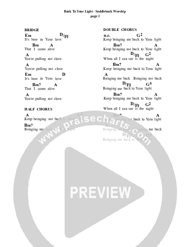 Back To Your Light Chord Chart (Saddleback Worship)