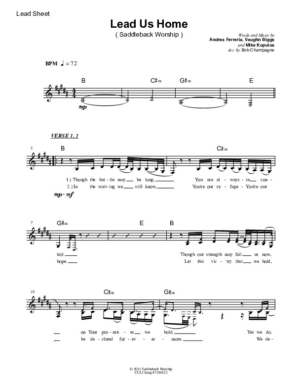 Lead Us Home Lead Sheet Melody (Saddleback Worship)