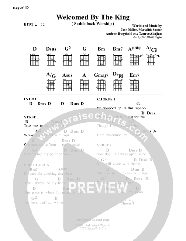 Welcomed By The King Chord Chart (Saddleback Worship)