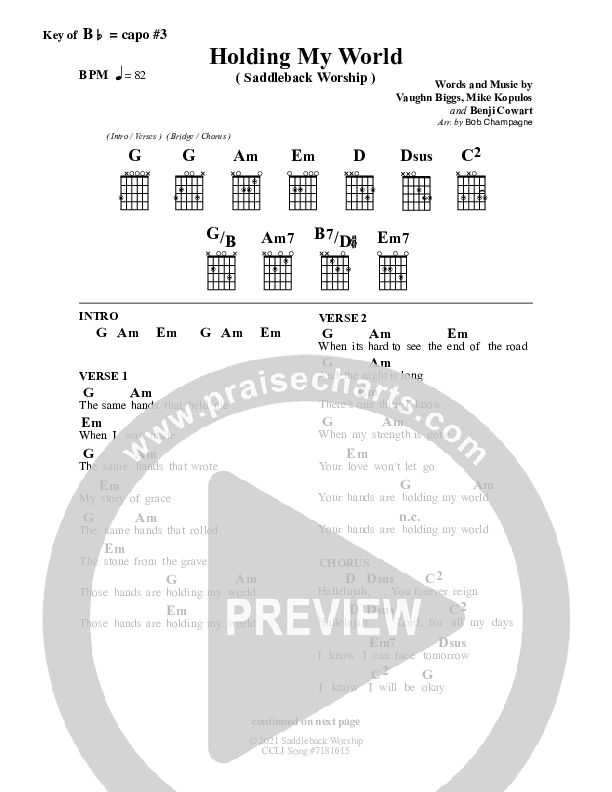 Holding My World Chord Chart (Saddleback Worship)