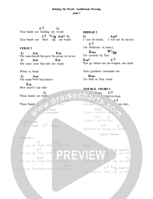 Holding My World Chord Chart (Saddleback Worship)