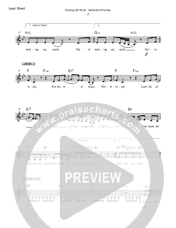 Holding My World Lead Sheet Melody (Saddleback Worship)