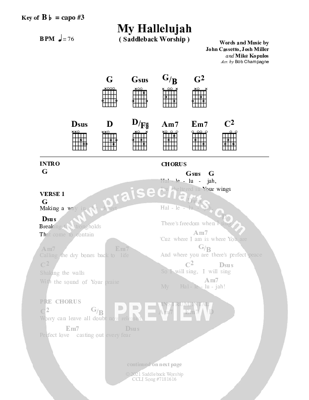 My Hallelujah Chord Chart (Saddleback Worship)