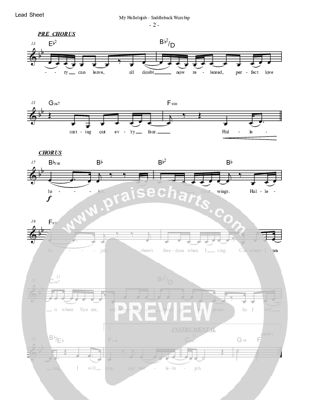My Hallelujah Lead Sheet Melody (Saddleback Worship)