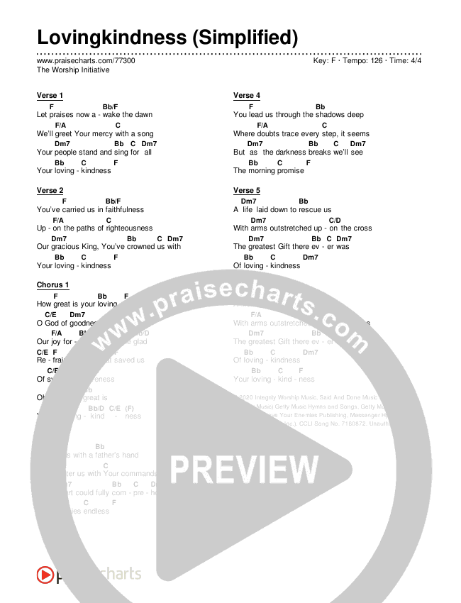 Lovingkindness (Simplified) Chord Chart (The Worship Initiative)