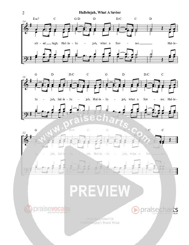 Hallelujah What A Savior Lead Sheet (PraiseVocals)