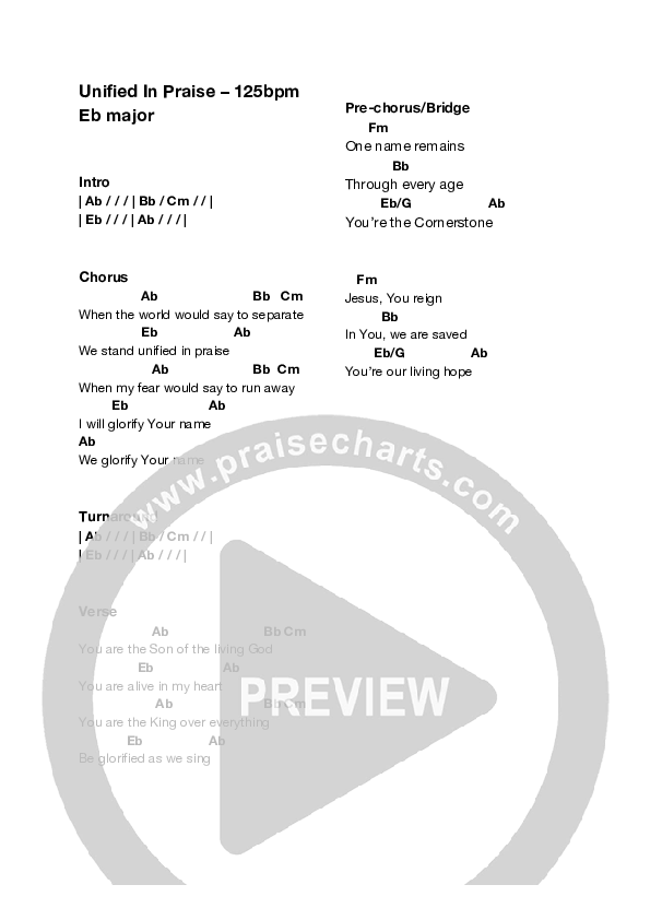 Unified In Praise (Live) Chord Chart (Equippers Church)