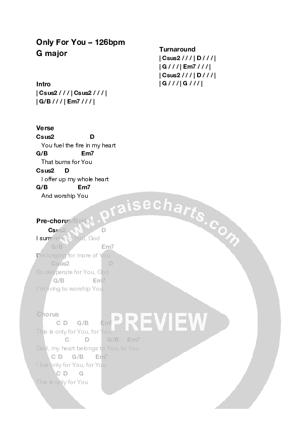 Only For You (Live) Chord Chart (Equippers Church)