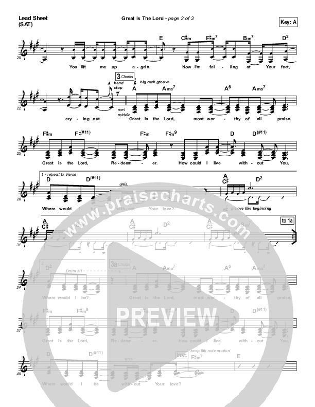 Great Is The Lord Lead Sheet (Equippers Church)