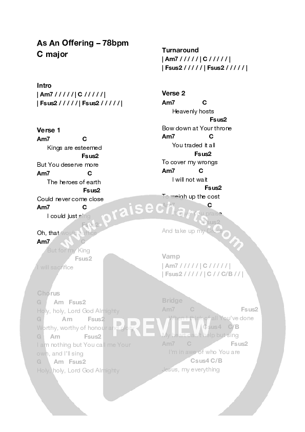 As An Offering (Live) Chord Chart (Equippers Church)