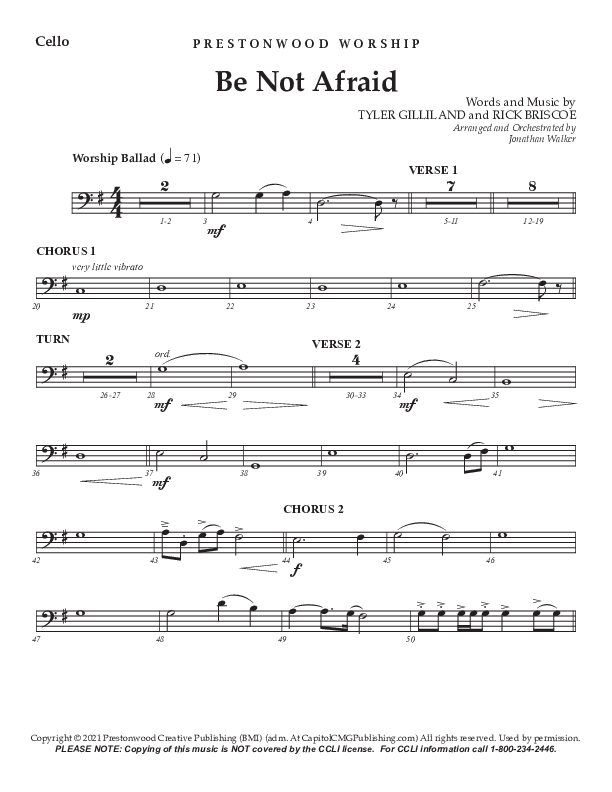 Be Not Afraid (Choral Anthem SATB) Cello (Prestonwood Worship / Prestonwood Choir / Arr. Jonathan Walker)