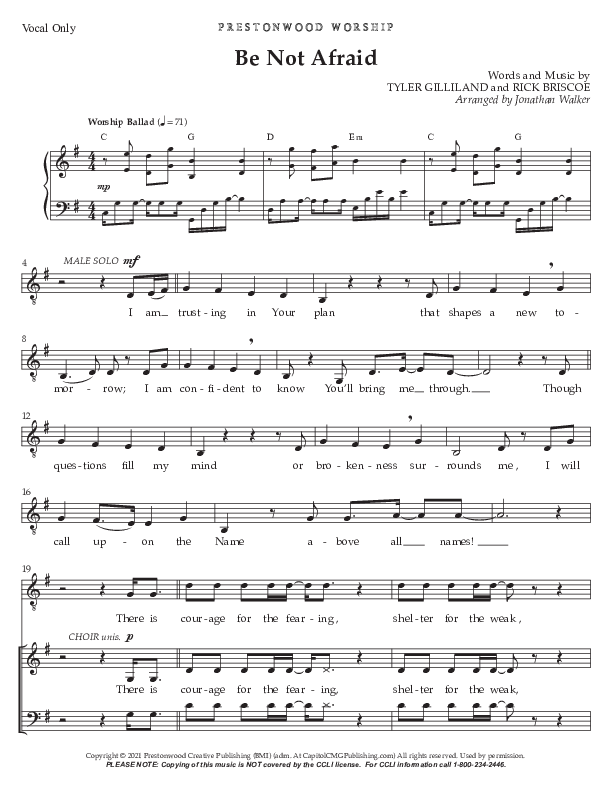 Be Not Afraid (Choral Anthem) Choral Vocal Parts (Prestonwood Choir / Arr. Jonathan Walker)