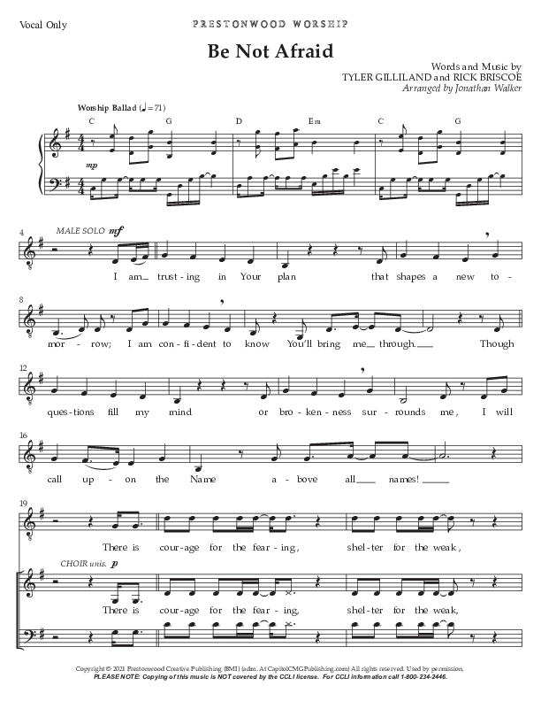 Be Not Afraid (Choral Anthem SATB) Choir Sheet CH (Prestonwood Worship / Prestonwood Choir / Arr. Jonathan Walker)