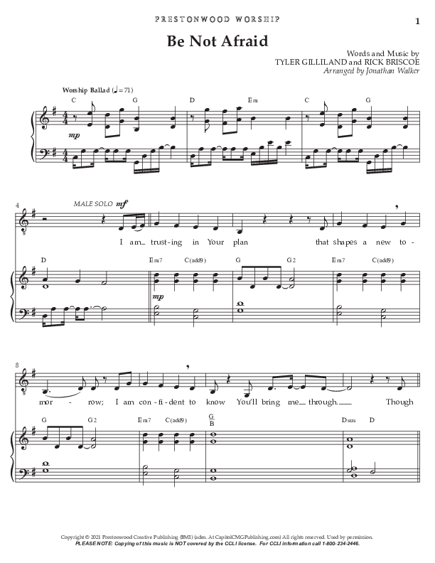 Be Not Afraid (Choral Anthem SATB) Octavo (Vocals & Piano) (Prestonwood Worship / Prestonwood Choir / Arr. Jonathan Walker)
