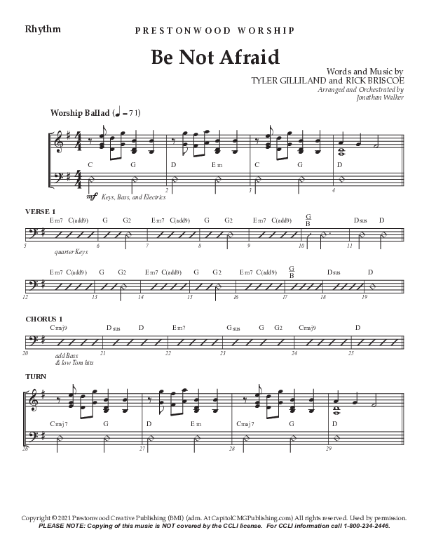 Be Not Afraid (Choral Anthem SATB) Rhythm Chart (Prestonwood Worship / Prestonwood Choir / Arr. Jonathan Walker)