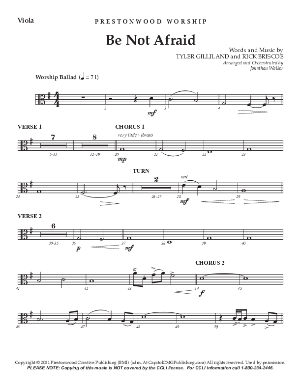 Be Not Afraid (Choral Anthem SATB) Viola (Prestonwood Worship / Prestonwood Choir / Arr. Jonathan Walker)