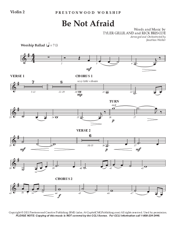 Be Not Afraid (Choral Anthem SATB) Violin 2 (Prestonwood Worship / Prestonwood Choir / Arr. Jonathan Walker)