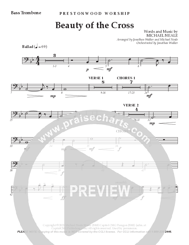 Beauty Of The Cross (Choral Anthem SATB) Bass Trombone (Prestonwood Worship / Prestonwood Choir / Arr. Jonathan Walker)
