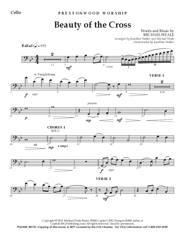 Beauty Of The Cross (Choral Anthem SATB) Cello (Prestonwood Worship / Prestonwood Choir / Arr. Jonathan Walker)