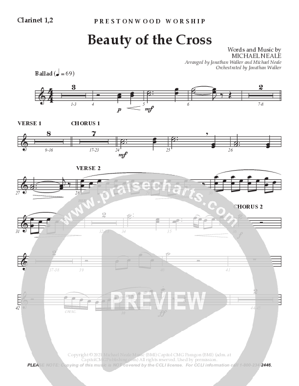 Beauty Of The Cross (Choral Anthem) Clarinet 1/2 (Prestonwood Choir / Arr. Jonathan Walker)