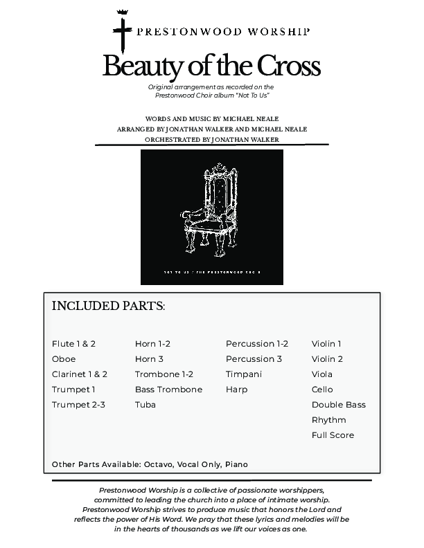 Beauty Of The Cross (Choral Anthem) Cover Sheet (Prestonwood Choir / Arr. Jonathan Walker)
