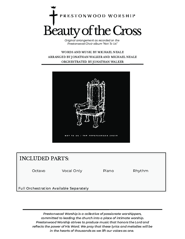 Beauty Of The Cross (Choral Anthem SATB) Cover Sheet (Prestonwood Choir / Arr. Jonathan Walker)