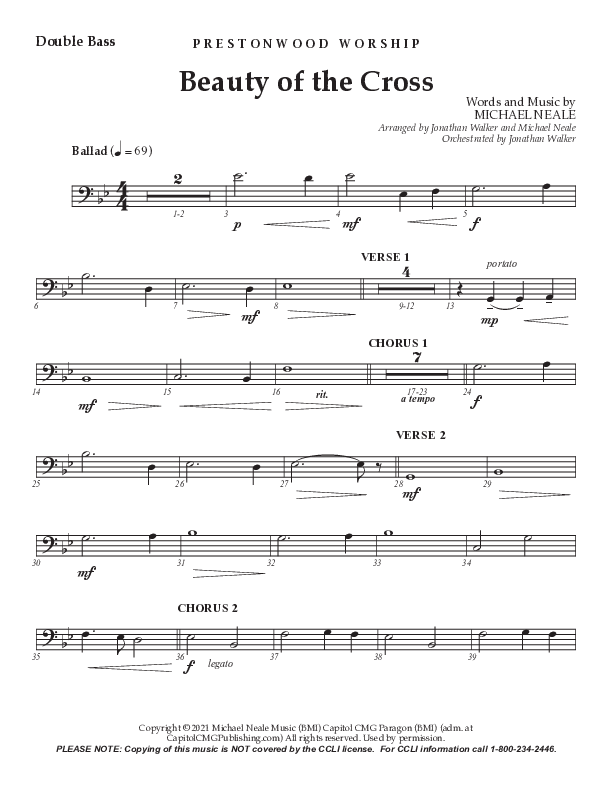 Beauty Of The Cross (Choral Anthem SATB) Double Bass (Prestonwood Worship / Prestonwood Choir / Arr. Jonathan Walker)