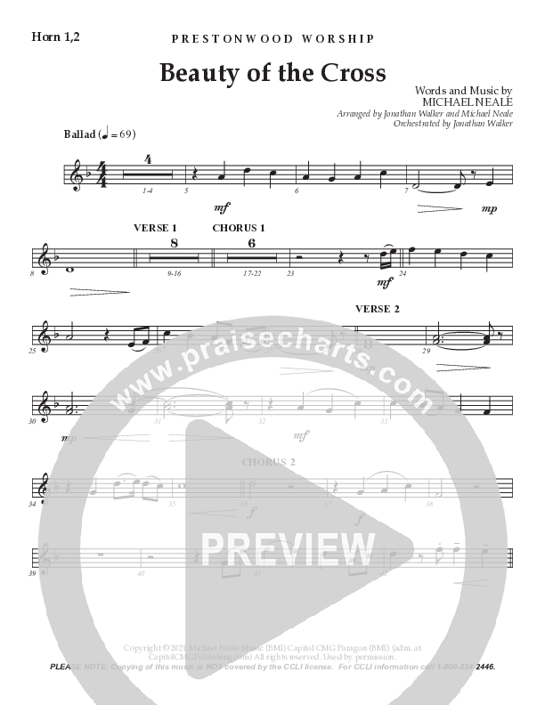 Beauty Of The Cross (Choral Anthem) French Horn 1/2 (Prestonwood Choir / Arr. Jonathan Walker)