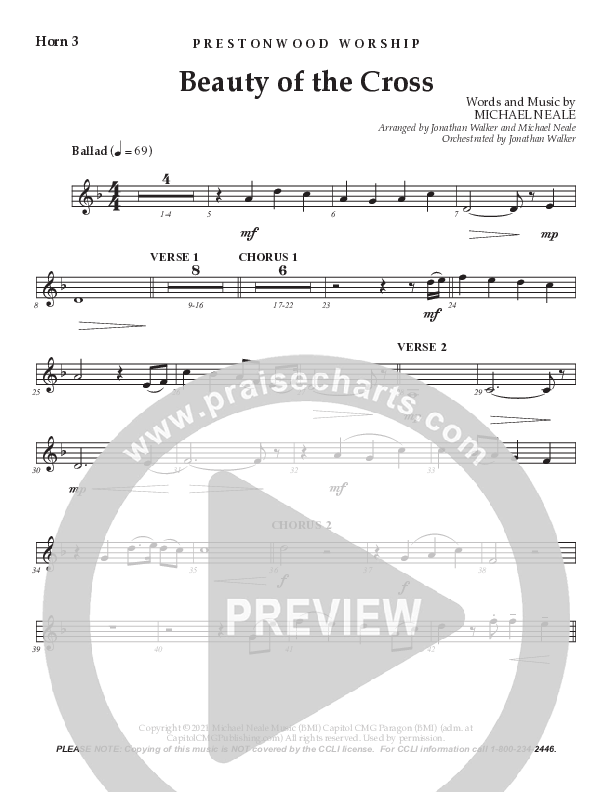 Beauty Of The Cross (Choral Anthem SATB) French Horn 3 (Prestonwood Choir / Arr. Jonathan Walker)
