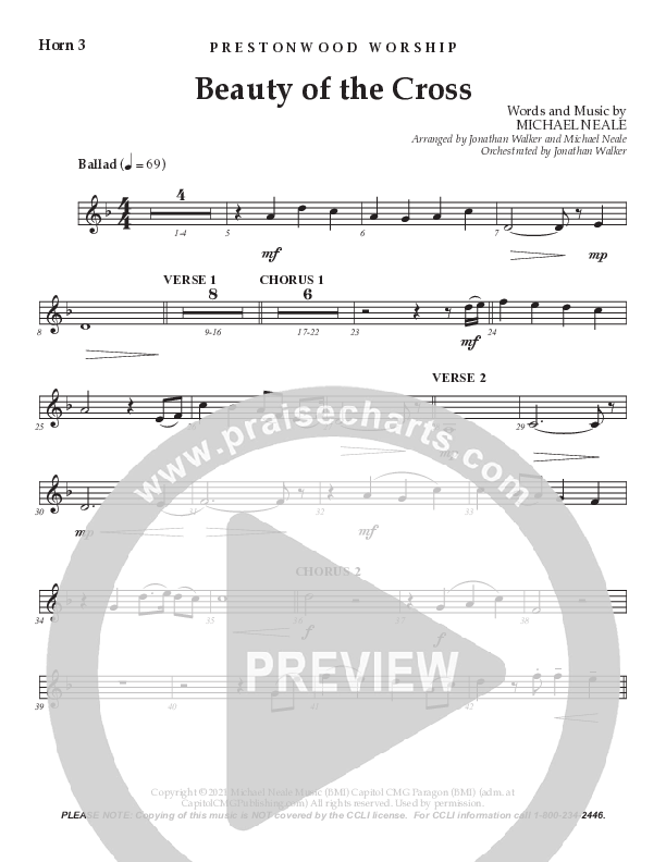 Beauty Of The Cross (Choral Anthem SATB) French Horn 3 (Prestonwood Worship / Prestonwood Choir / Arr. Jonathan Walker)