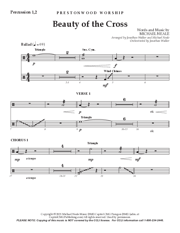 Beauty Of The Cross (Choral Anthem SATB) Percussion 1/2 (Prestonwood Choir / Arr. Jonathan Walker)