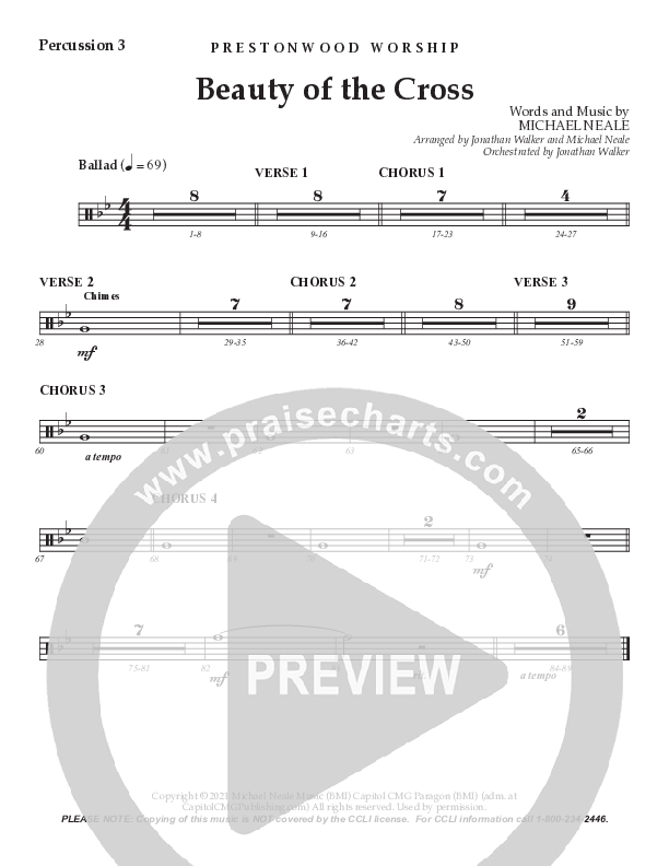 Beauty Of The Cross (Choral Anthem SATB) Percussion (Prestonwood Choir / Arr. Jonathan Walker)