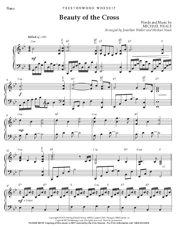 Beauty Of The Cross (Choral Anthem SATB) Piano Sheet (Prestonwood Worship / Prestonwood Choir / Arr. Jonathan Walker)