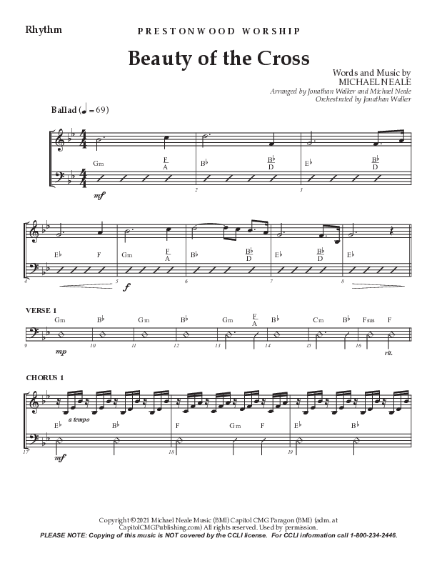 Beauty Of The Cross (Choral Anthem SATB) Rhythm Chart (Prestonwood Worship / Prestonwood Choir / Arr. Jonathan Walker)