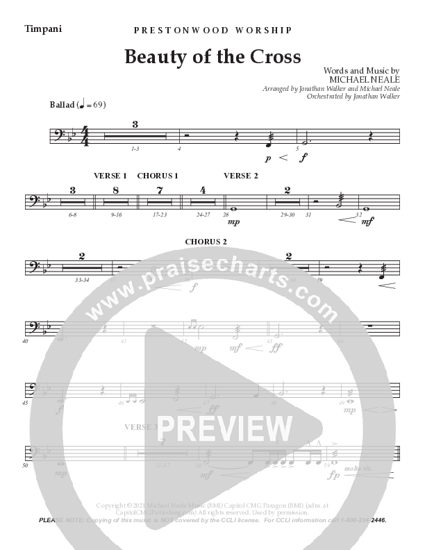 Beauty Of The Cross (Choral Anthem SATB) Timpani (Prestonwood Worship / Prestonwood Choir / Arr. Jonathan Walker)