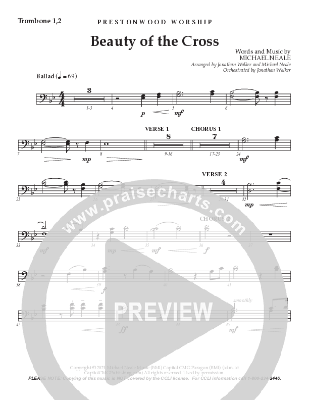 Beauty Of The Cross (Choral Anthem) Trombone 1/2 (Prestonwood Choir / Arr. Jonathan Walker)