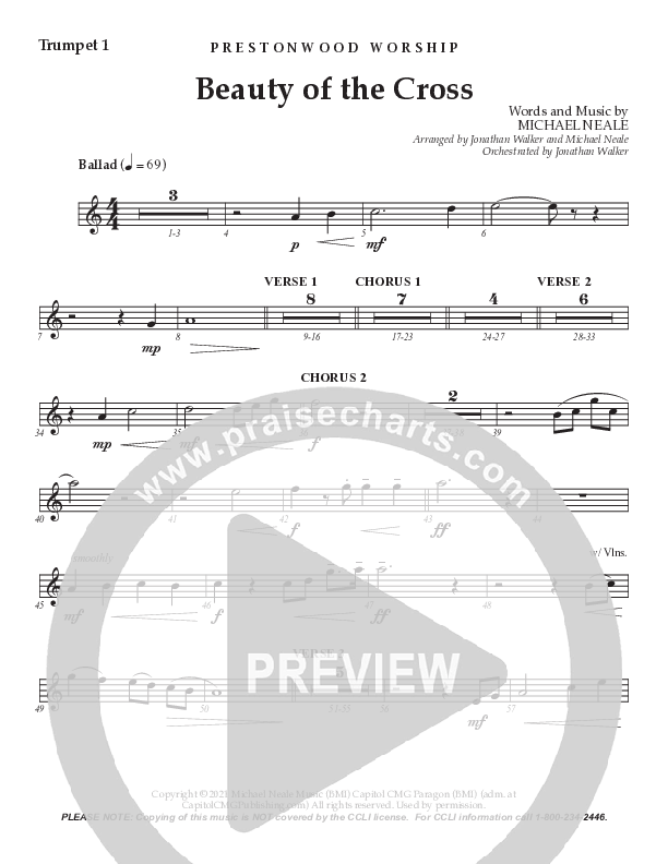 Beauty Of The Cross (Choral Anthem SATB) Trumpet 1 (Prestonwood Worship / Prestonwood Choir / Arr. Jonathan Walker)