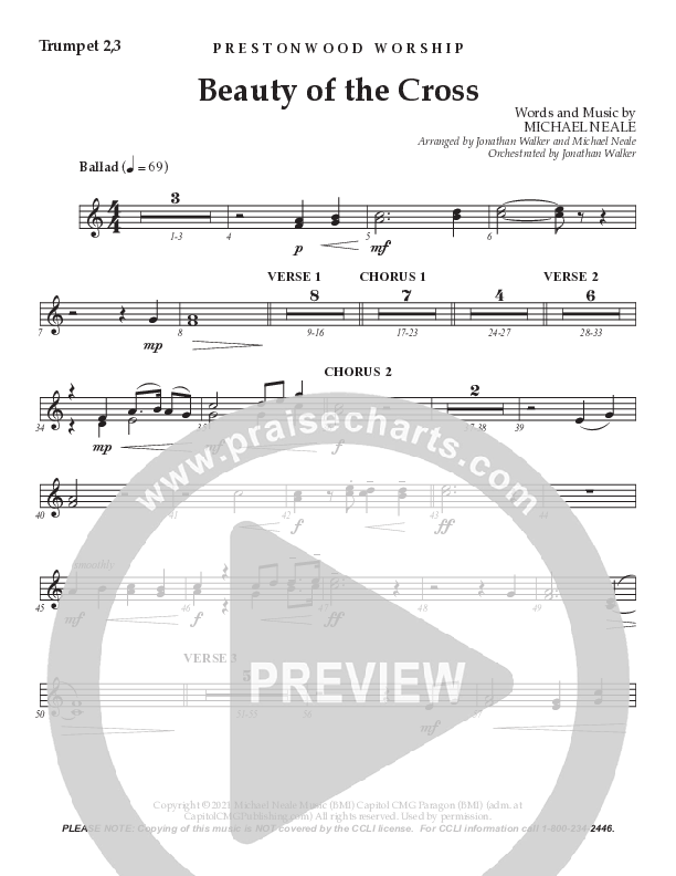 Beauty Of The Cross (Choral Anthem SATB) Trumpet 2/3 (Prestonwood Worship / Prestonwood Choir / Arr. Jonathan Walker)