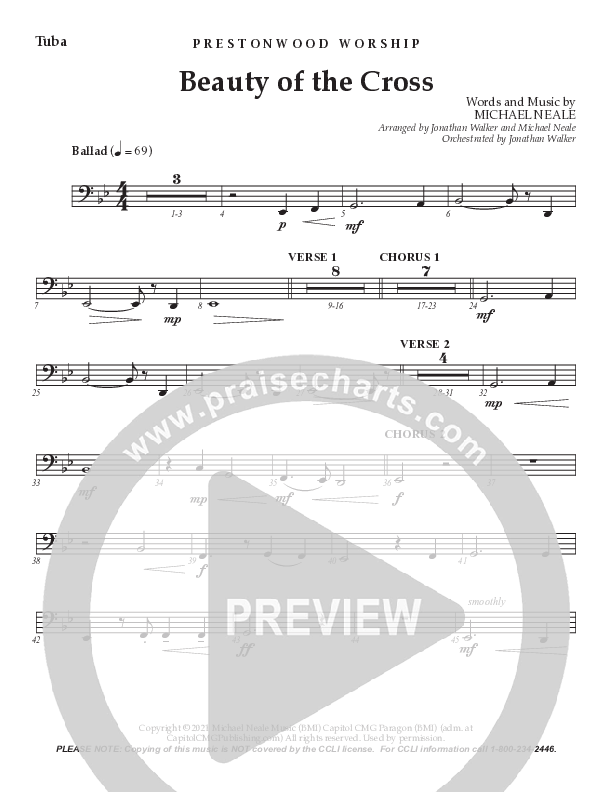 Beauty Of The Cross (Choral Anthem SATB) Tuba (Prestonwood Worship / Prestonwood Choir / Arr. Jonathan Walker)
