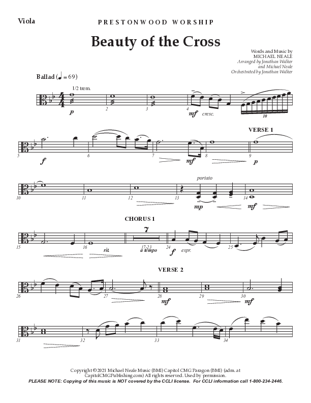 Beauty Of The Cross (Choral Anthem SATB) Viola (Prestonwood Worship / Prestonwood Choir / Arr. Jonathan Walker)