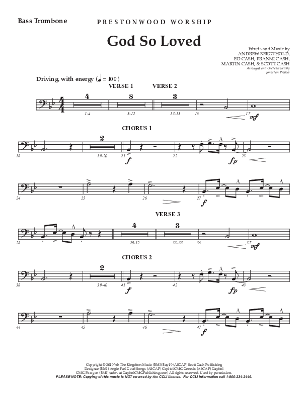 God So Loved (Choral Anthem SATB) Bass Trombone (Prestonwood Worship / Prestonwood Choir / Arr. Jonathan Walker)